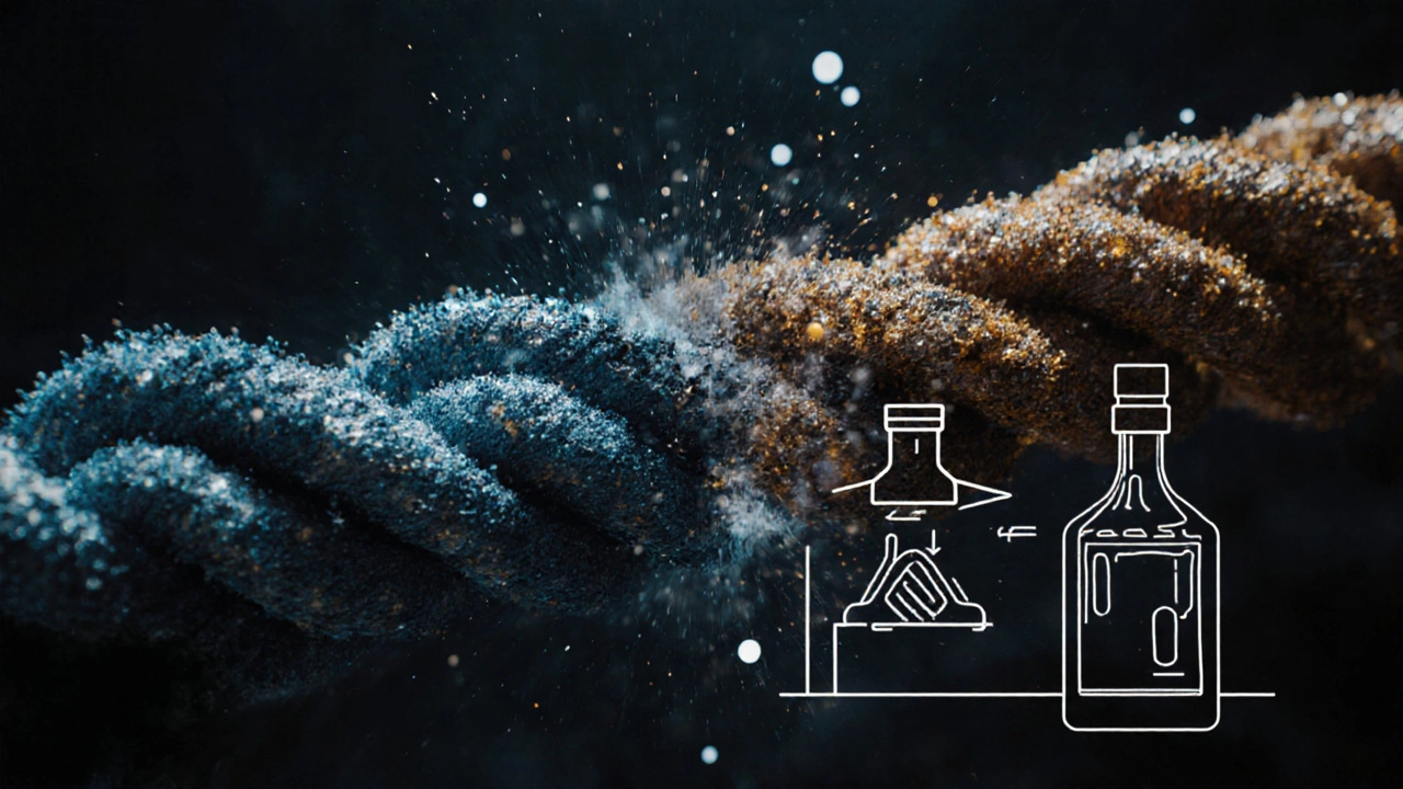 Abstract visualization of grease molecules breaking down with chemical reaction.
