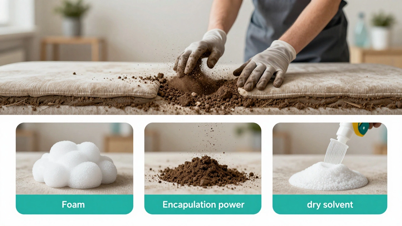 Dirt migrating deeper into upholstery layers compared to alternative cleaning methods.