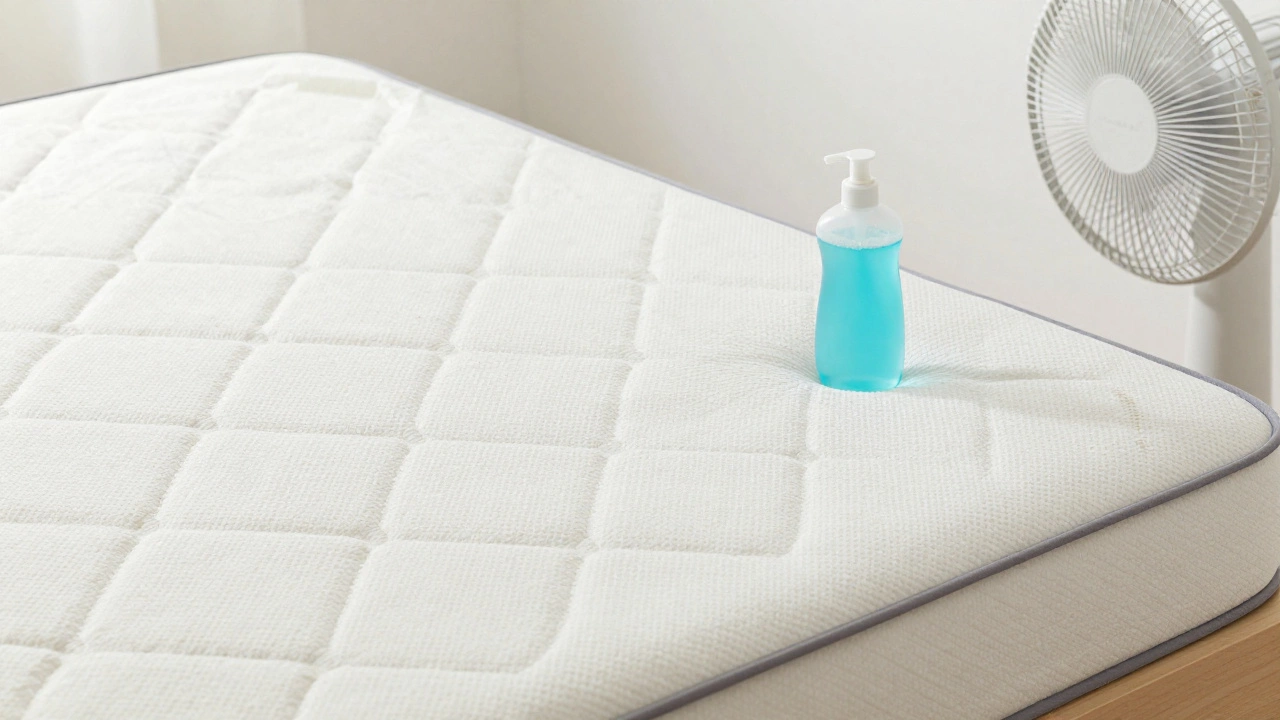 A dry, clean mattress with a waterproof protector and enzyme cleaner nearby.