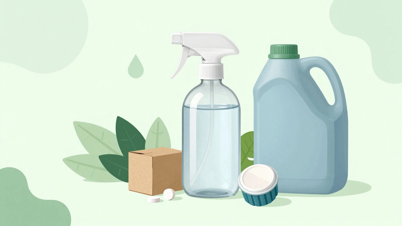 Reusable bottle and refill tablets for eco-friendly cleaning