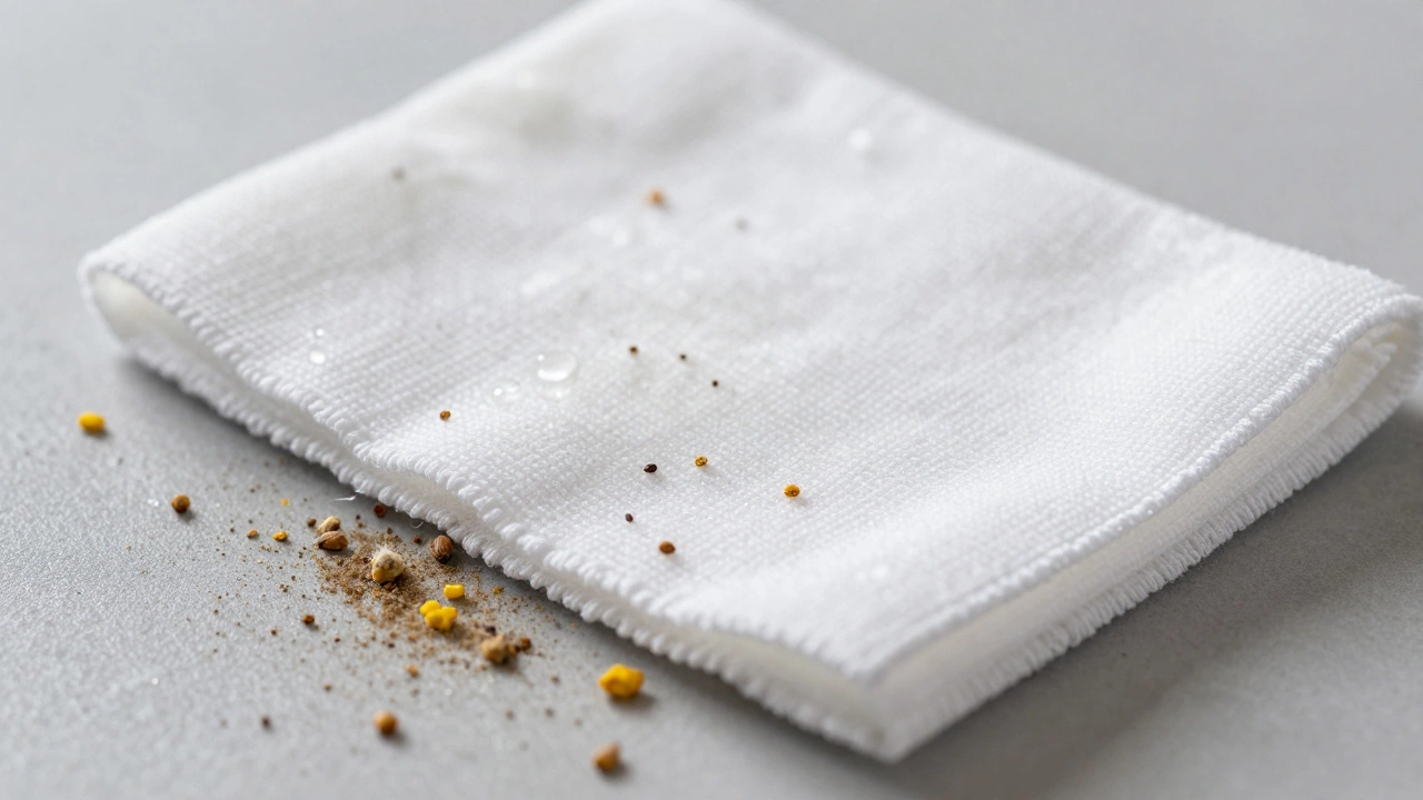 Damp microfiber cloth trapping dust and allergens