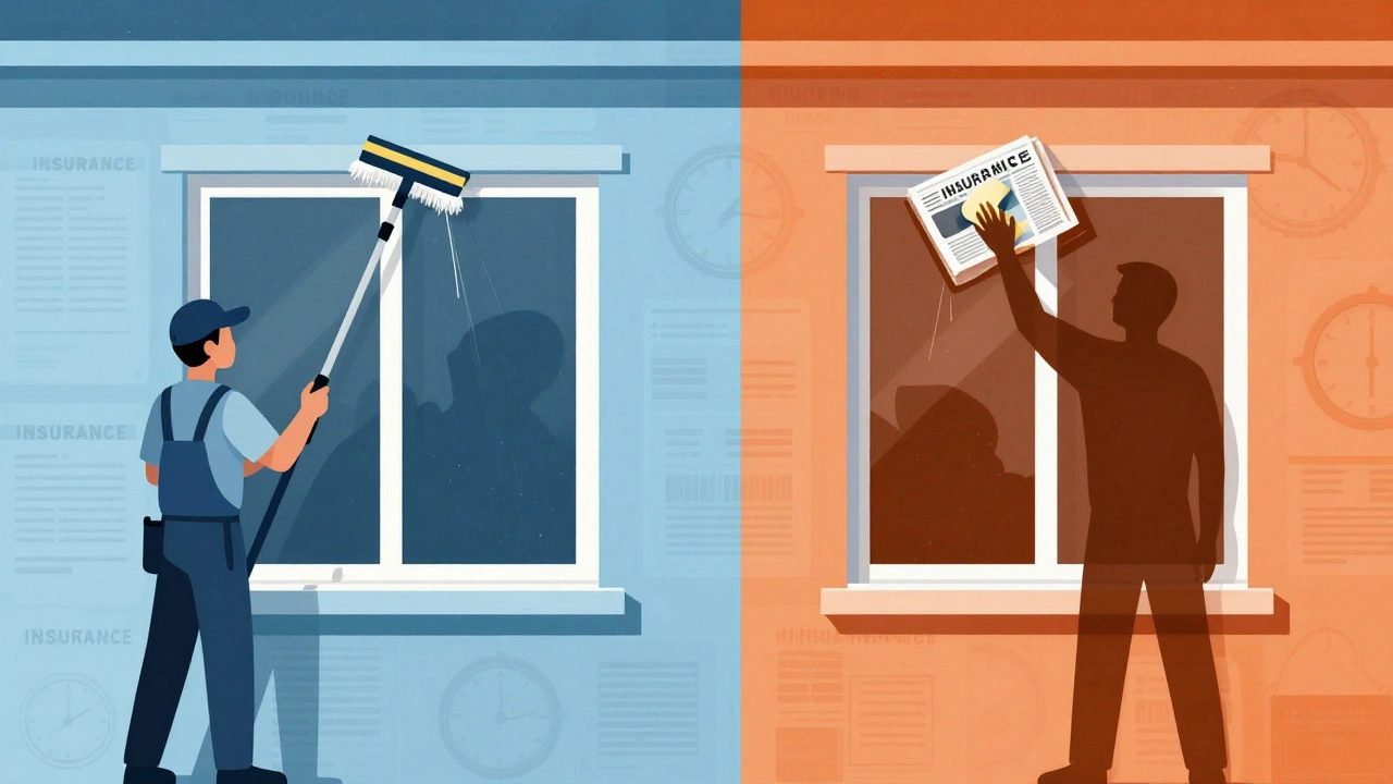 Split view comparing professional vs DIY window cleaning