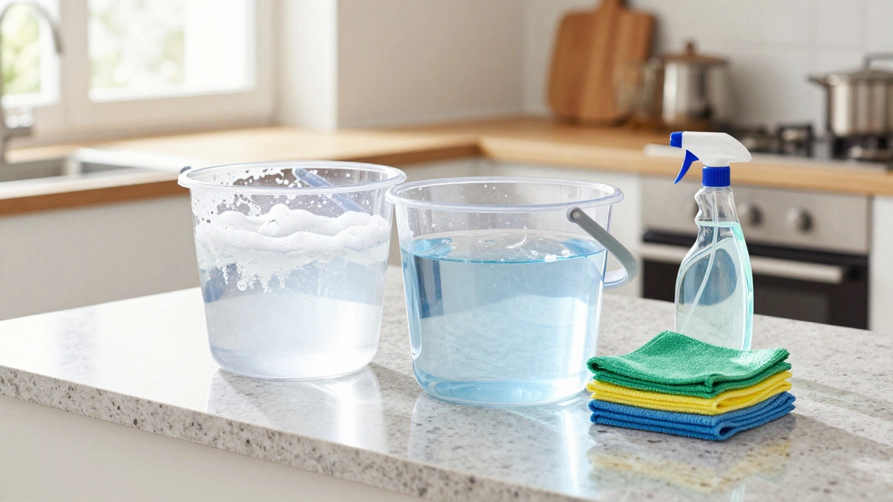 Two-bucket cleaning system with microfiber cloths