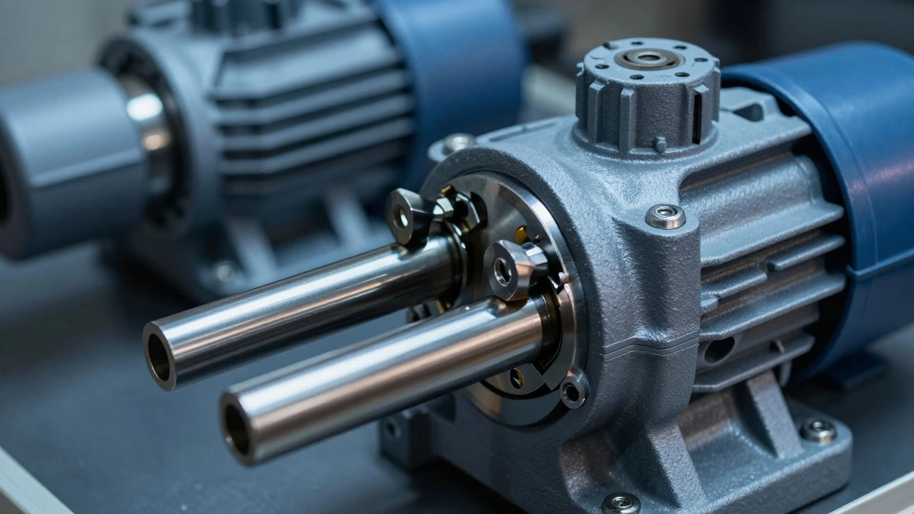 Close-up of durable iron triplex plunger pump components