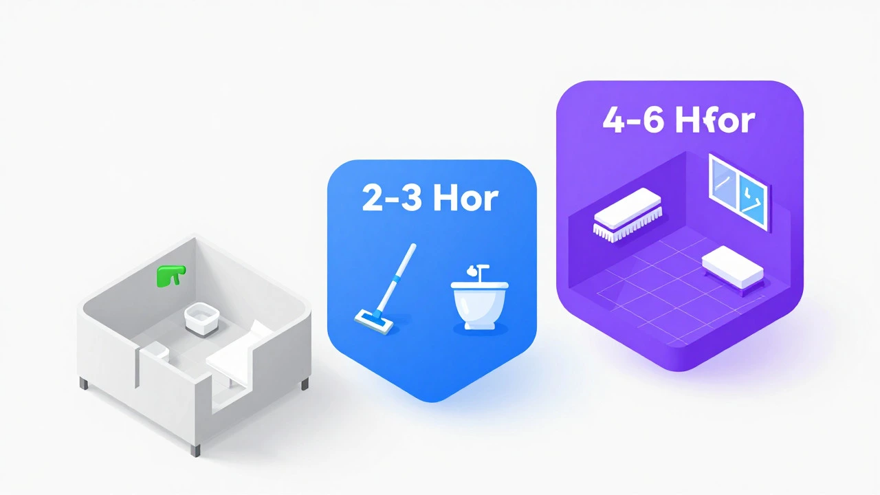 Conceptual graphic showing three levels of cleaning time for a one-bedroom home
