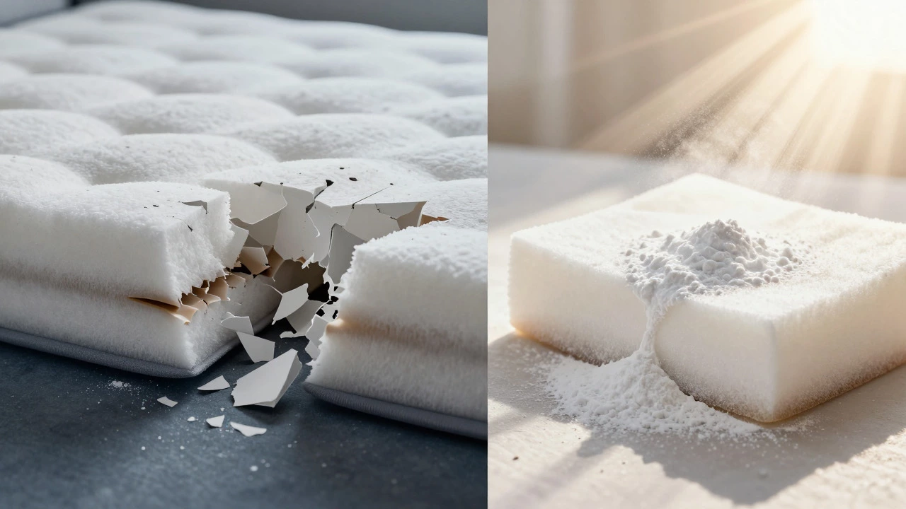 Conceptual split view of chemical damage vs natural cleaning on foam