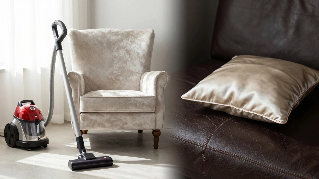 Contrast between maintained fabric and damaged leather