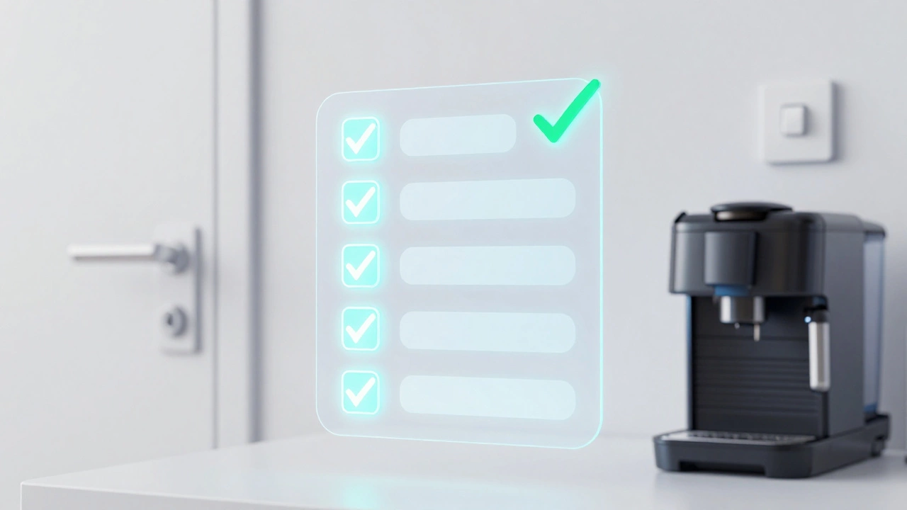 Digital checkmarks hovering over office surfaces symbolizing cleanliness