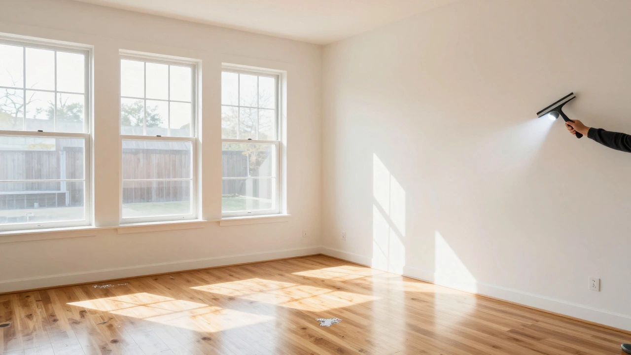Spotless room being inspected with a flashlight after deep cleaning