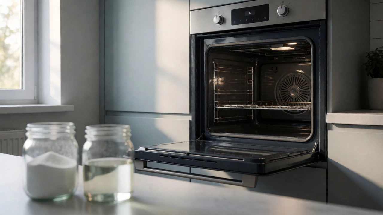 Sparkling clean empty oven interior with ingredients nearby