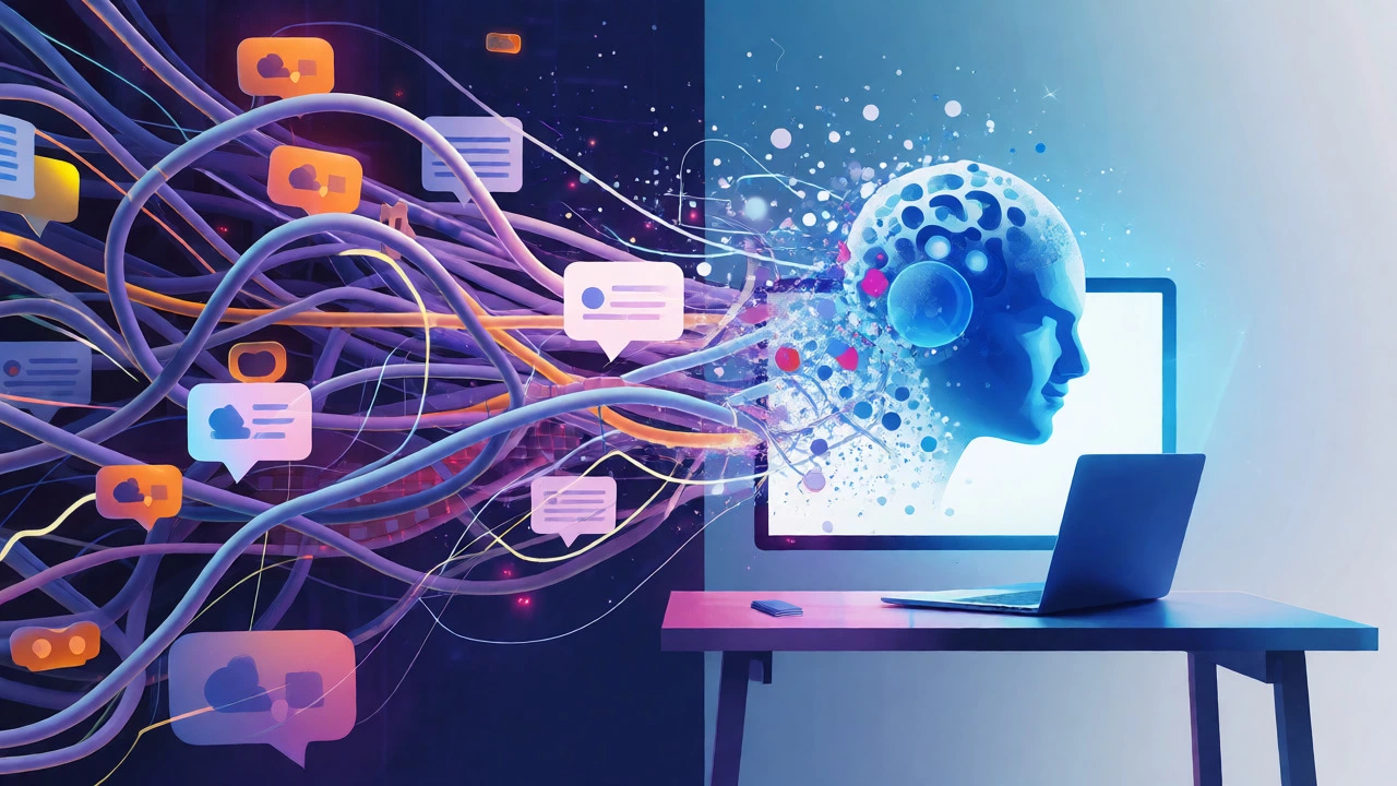 Abstract visualization of digital clutter transforming into organized clarity.