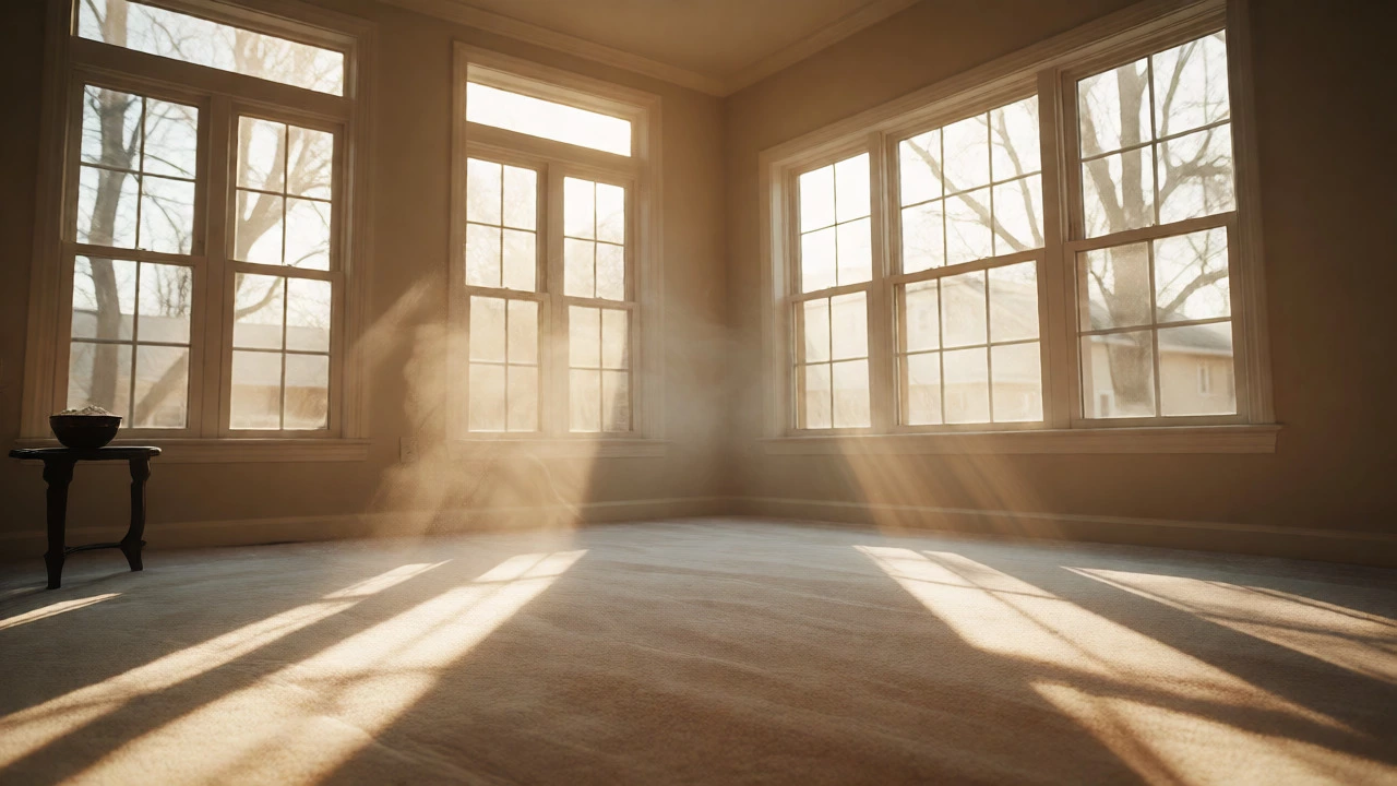 Sunlit living room with fresh air and clean carpets for end of tenancy